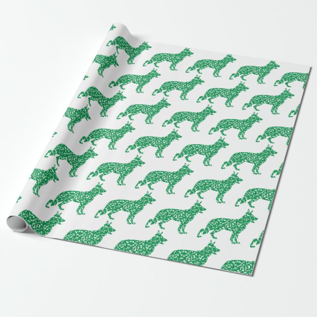 German Shepherd made of Shamrocks Wrapping Paper (Unrolled)