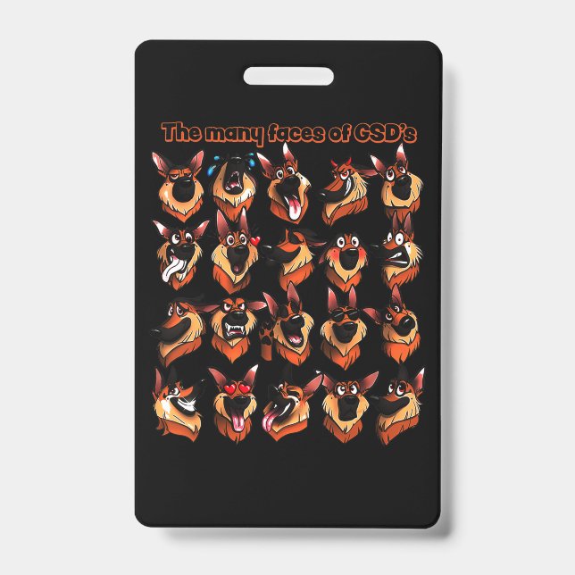 German Shepherd Many Faces ID Badge (Front)