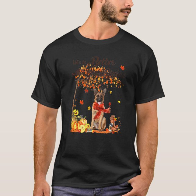 German Shepherd Maple Tree Thanksgiving Day Cute D T-Shirt (Front)