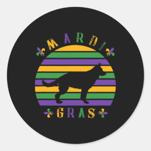 German Shepherd Mardi Gras Pet Dog Lover Mum Women Classic Round Sticker