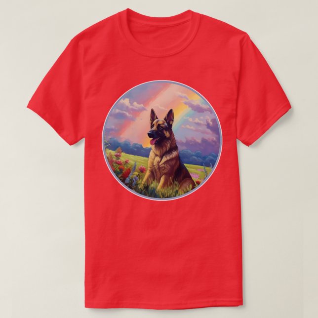 German Shepherd Memorial Rainbow Bridge GSD Art T-Shirt (Design Front)