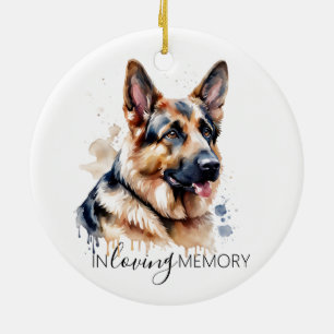 German Shepherd memorial watercolour Christmas Ceramic Tree Decoration