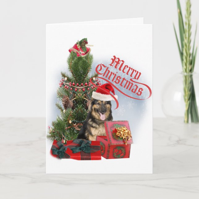 German Shepherd Merry Christmas Holiday Card (Front)