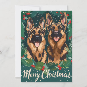 German Shepherd Merry Christmas  Holiday Card