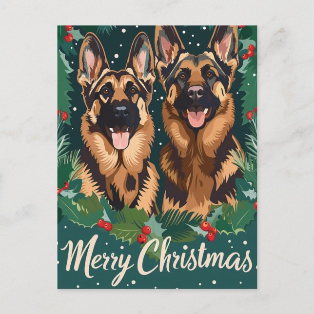 German Shepherd Merry Christmas  Postcard (Front)