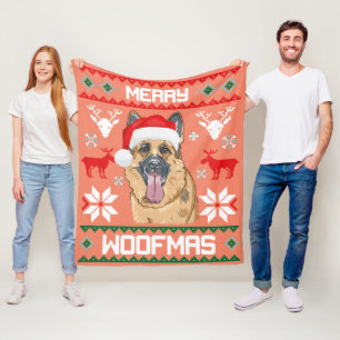 German Shepherd Merry Woofmas Sweatshirt Christmas Fleece Blanket