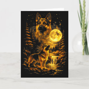 German Shepherd Moonlit Night Art Dog Howling At T Card