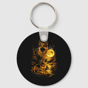 German Shepherd Moonlit Night Art Dog Howling At T Key Ring