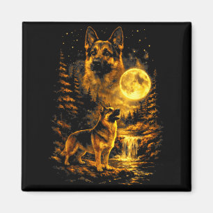 German Shepherd Moonlit Night Art Dog Howling At T Magnet
