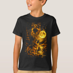 German Shepherd Moonlit Night Art Dog Howling At T T-Shirt