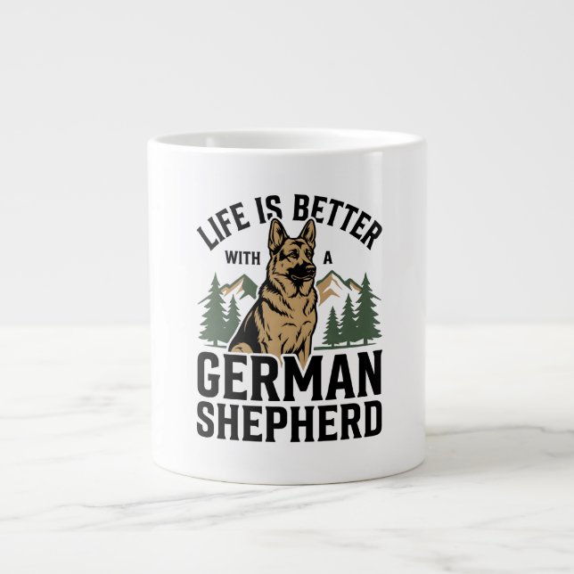 German Shepherd Mountain Crest Large Coffee Mug (Front)