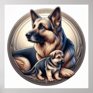 German Shepherd Mum and Pup 01X Poster
