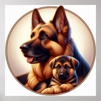German Shepherd Mum and Pup 02X Poster