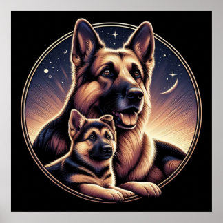 German Shepherd Mum and Pup 03X Poster