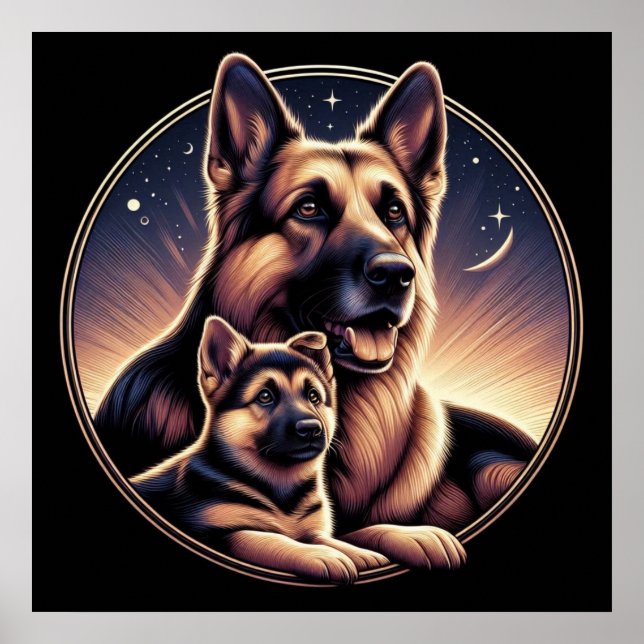 German Shepherd Mum and Pup 03X Poster (Front)