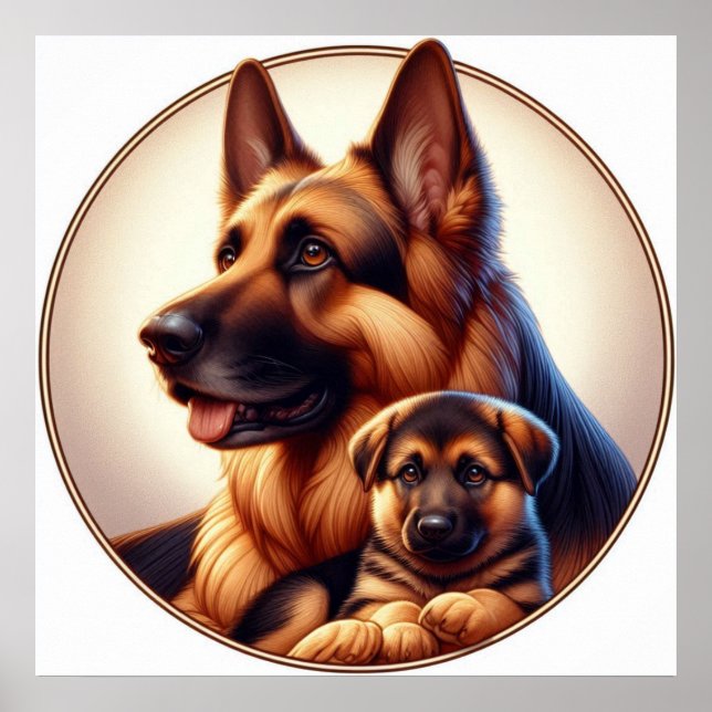 German Shepherd Mum and Pup 04X Poster (Front)