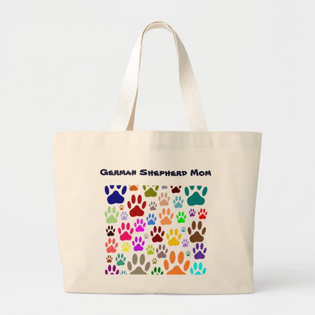 German Shepherd Mum Dog Paw Prints Large Tote Bag (Front)