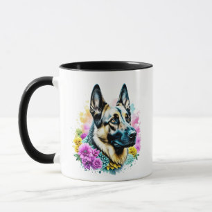 German Shepherd Mum Pink and Yellow Flowers Mug