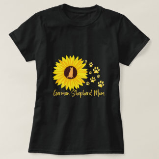 German Shepherd Mum with Sunflower and Paw Prints T-Shirt