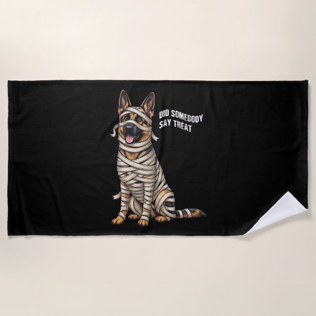 German Shepherd Mummy Halloween Dog  Beach Towel (Front)