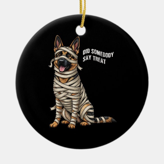 German Shepherd Mummy Halloween Dog  Ceramic Tree Decoration (Front)