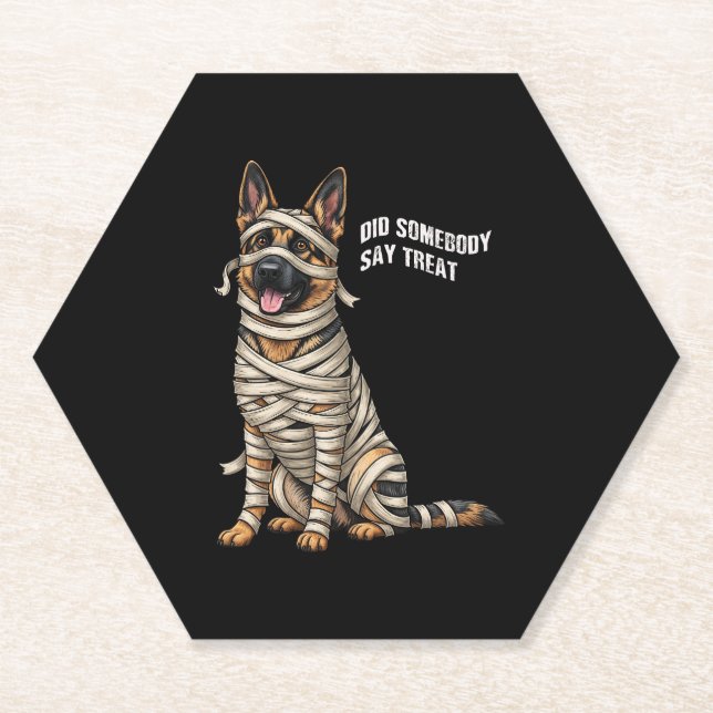 German Shepherd Mummy Halloween Dog  Paper Coaster (Front)