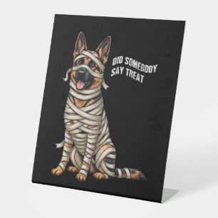 German Shepherd Mummy Halloween Dog Pedestal Sign