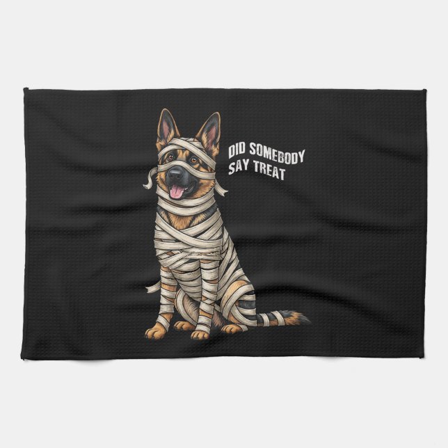 German Shepherd Mummy Halloween Dog  Tea Towel (Horizontal)