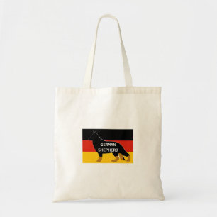 german shepherd name silhouette on flag bicolor.pn tote bag