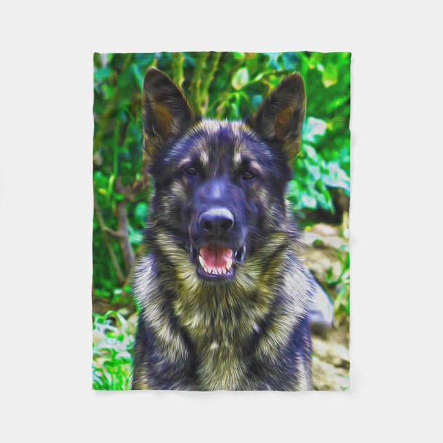 German Shepherd Oil Painting Portrait Fleece Blanket (Front)