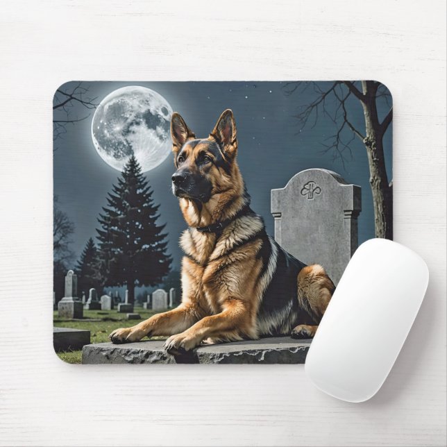 German Shepherd On a Gravestone Mouse Mat (With Mouse)