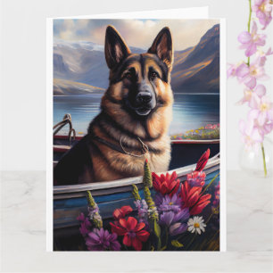 German Shepherd on a Paddle: A Scenic Adventure\ Card
