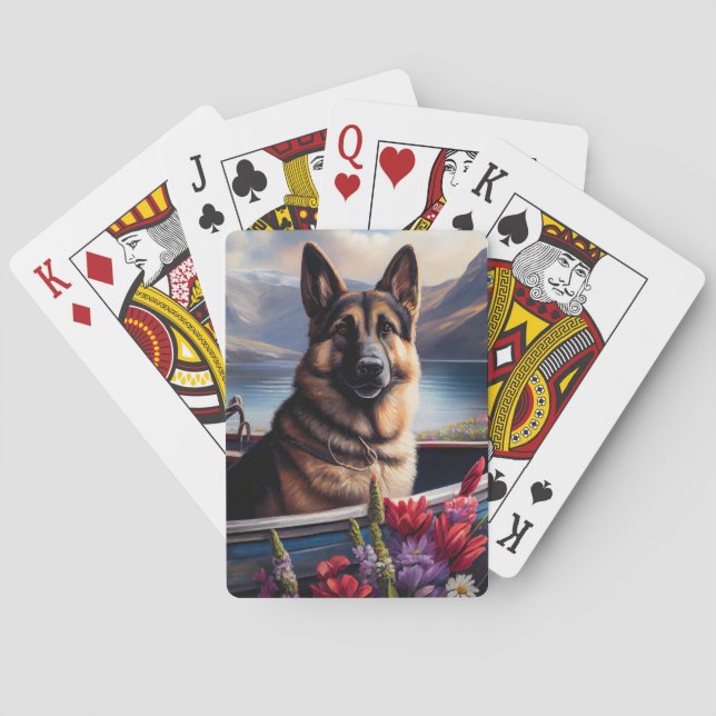 German Shepherd on a Paddle: A Scenic Adventure Playing Cards (Back)