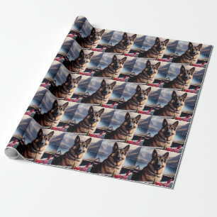German Shepherd on a Paddle: A Scenic Adventure Wrapping Paper