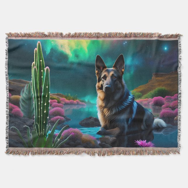 German Shepherd on an Alien World Throw Blanket (Front)