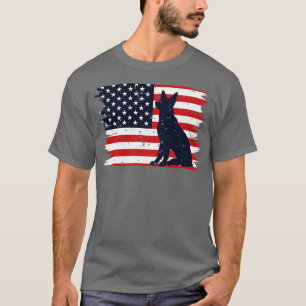 German Shepherd On Left Chest USA Flag Dog T-Shirt
