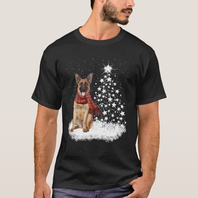 German Shepherd On Snow Christmas Tree Lighting Sc T-Shirt (Front)