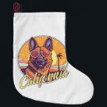 German Shepherd on the Beach Large Christmas Stocking<br><div class="desc">German Shepherd on the Beach California fun design great for surfers and beach people.  Add this design to other products. Also shirts,  add text.</div>
