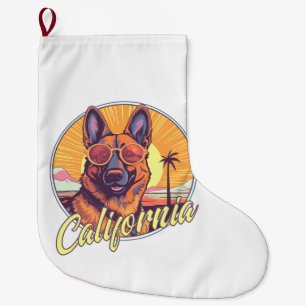German Shepherd on the Beach Large Christmas Stocking