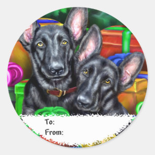 German Shepherd Open Gifts Blk Christmas Gift Tags