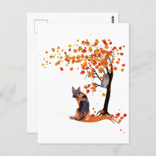 German Shepherd Owl And Fall Tree Dog Owner Autumn Postcard