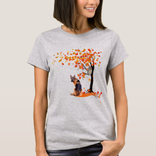 German Shepherd Owl And Fall Tree Dog Owner Autumn T-Shirt