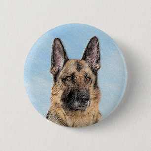German Shepherd Painting - Cute Original Dog Art 6 Cm Round Badge