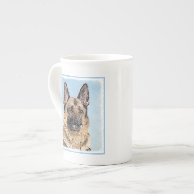 German Shepherd Painting - Cute Original Dog Art Bone China Mug (Front Left)