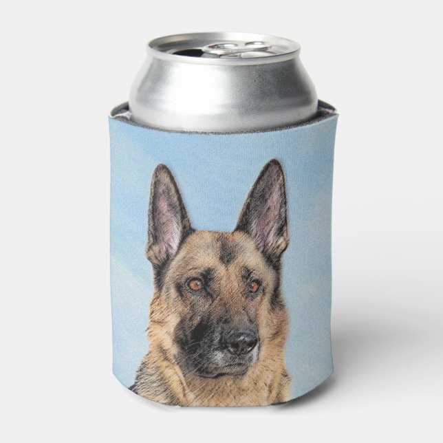 German Shepherd Painting - Cute Original Dog Art Can Cooler (Can Front)