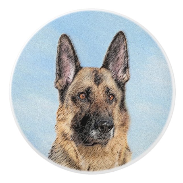 German Shepherd Painting - Cute Original Dog Art Ceramic Knob (Front)