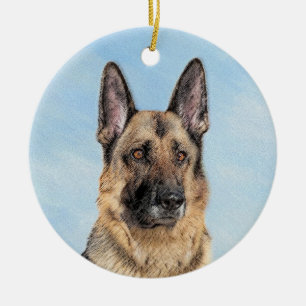German Shepherd Painting - Cute Original Dog Art Ceramic Tree Decoration