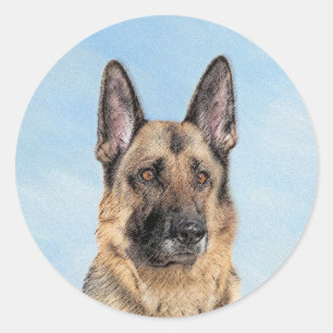 German Shepherd Painting - Cute Original Dog Art Classic Round Sticker