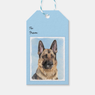 German Shepherd Painting - Cute Original Dog Art Gift Tags