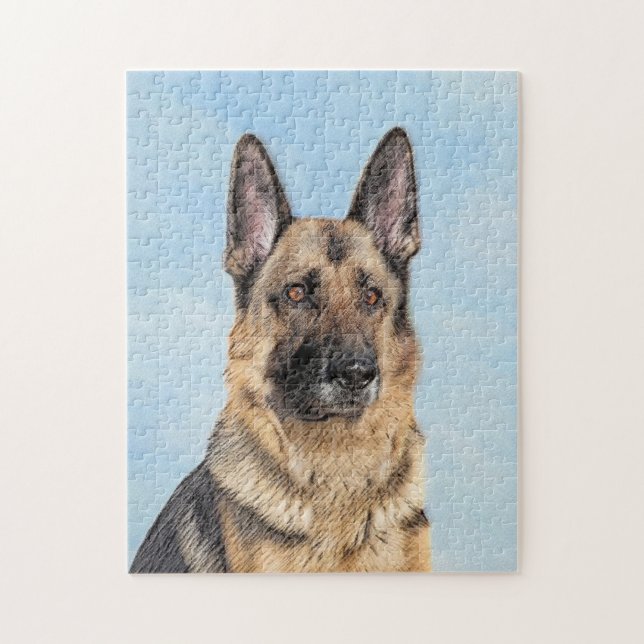 German Shepherd Painting - Cute Original Dog Art Jigsaw Puzzle (Vertical)